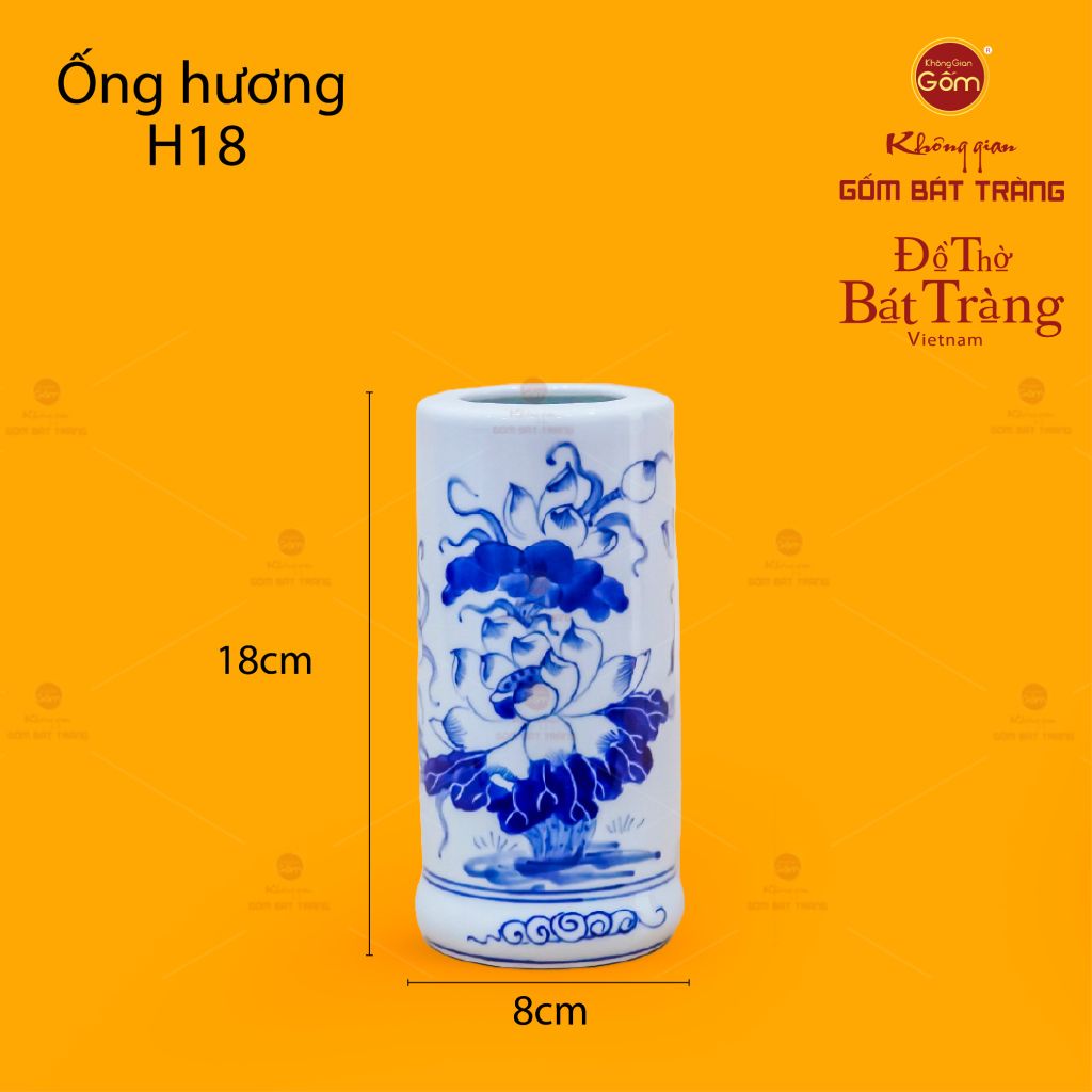Ống Hương Men Lam Họa Tiết Hoa Sen