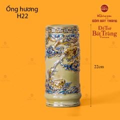 Ống Hương Thờ Men Hoàng Tộc Vẽ Vàng Họa Tiết Cá Chép Hóa Rồng