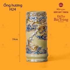 Ống Hương Thờ Men Hoàng Tộc Vẽ Vàng Họa Tiết Cá Chép Hóa Rồng