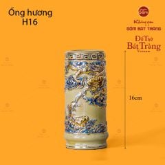 Ống Hương Thờ Men Hoàng Tộc Vẽ Vàng Họa Tiết Cá Chép Hóa Rồng