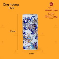 Ống Hương Thờ Men Lam Nổi Kim Long Vẽ Vàng