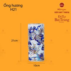 Ống Hương Thờ Men Lam Nổi Kim Long Vẽ Vàng