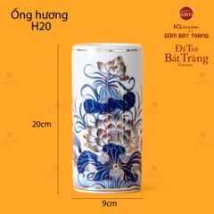 Ống Hương Thờ Men Lam Vẽ Vàng Họa Tiết Hoa Sen