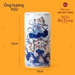 Ống Hương Thờ Men Lam Vẽ Vàng Họa Tiết Hoa Sen