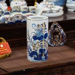 Ống Hương Thờ Men Lam Vẽ Vàng Họa Tiết Hoa Sen