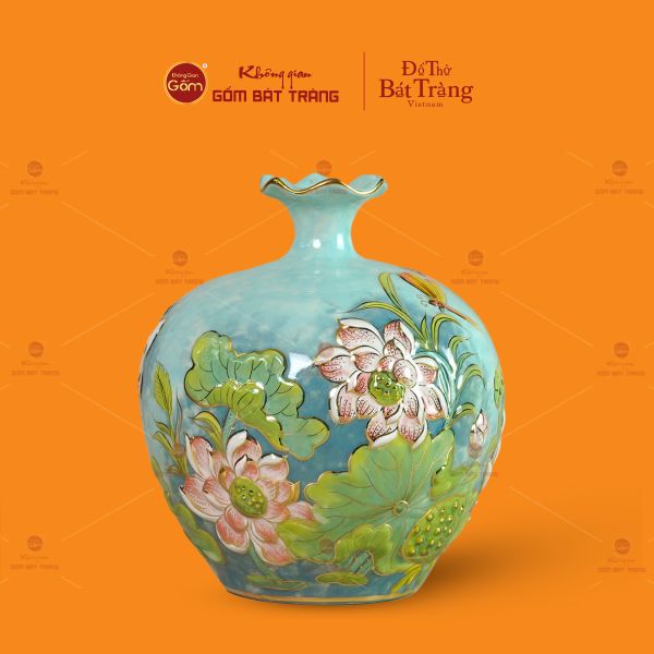 Quả Hút Lộc Đắp Nổi Vẽ Vàng Miệng Lượn Hoa Sen