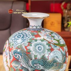 Quả Hút Lộc Men Trắng Vẽ Vàng Liên Ngư Cát Tường
