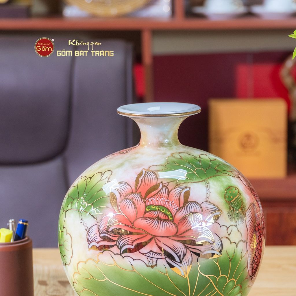 Quả Hút Lộc Vẽ Vàng Cẩm Thạch Lục Bảo Niên Niên Hữu Dư