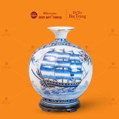 Quả Hút Lộc Men Lam Vẽ Vàng Nhị Cảnh Én Đào Thuận Buồm