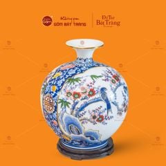 Quả Hút Lộc Men Lam Vẽ Vàng Nhị Cảnh Én Đào Thuận Buồm