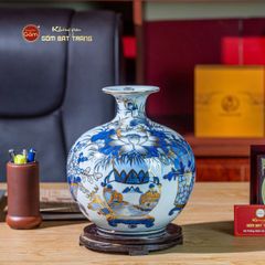 Quả Hút Lộc Men Trắng Vẽ Vàng Hoa Sen Nở