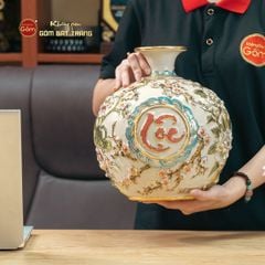 Quả Hút Lộc Men Rạn Trắng Vẽ Vàng Phúc Lộc Thọ