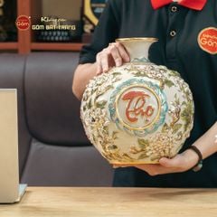Quả Hút Lộc Men Rạn Trắng Vẽ Vàng Phúc Lộc Thọ
