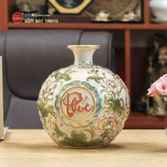 Quả Hút Lộc Men Rạn Trắng Vẽ Vàng Phúc Lộc Thọ