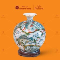 Quả Hút Lộc Men Trắng Vẽ Vàng Liên Ngư Cát Tường