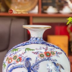 Quả Hút Lộc Men Lam Vẽ Vàng Nhị Cảnh Én Đào Thuận Buồm