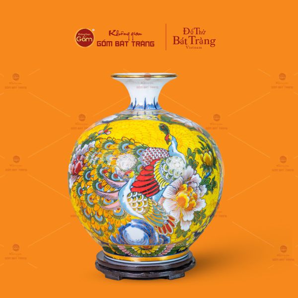 Quả Hút Lộc Nhị Cảnh Vẽ Vàng Thuận Buồm Chim Công Hoa Mẫu Đơn