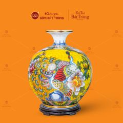 Quả Hút Lộc Nhị Cảnh Vẽ Vàng Thuận Buồm Chim Công Hoa Mẫu Đơn