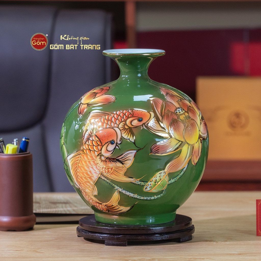 Quả Hút Lộc Chạm Nổi Vẽ Vàng Niên Niên Hữu Dư