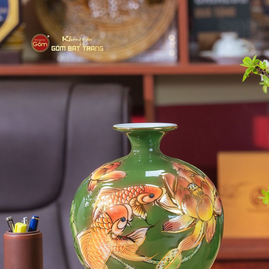 Quả Hút Lộc Chạm Nổi Vẽ Vàng Niên Niên Hữu Dư
