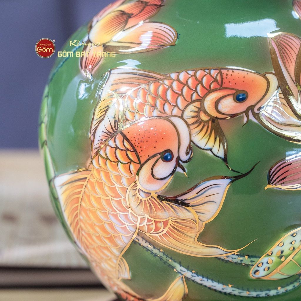 Quả Hút Lộc Chạm Nổi Vẽ Vàng Niên Niên Hữu Dư