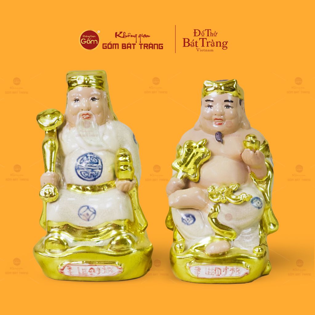 Bộ Tượng Thần Tài Thổ Địa Men Rạn Dát Vàng