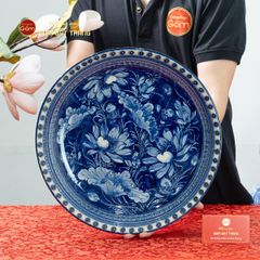 Đĩa Trưng Bày Men Lam Hoa Sen Nở Rộ