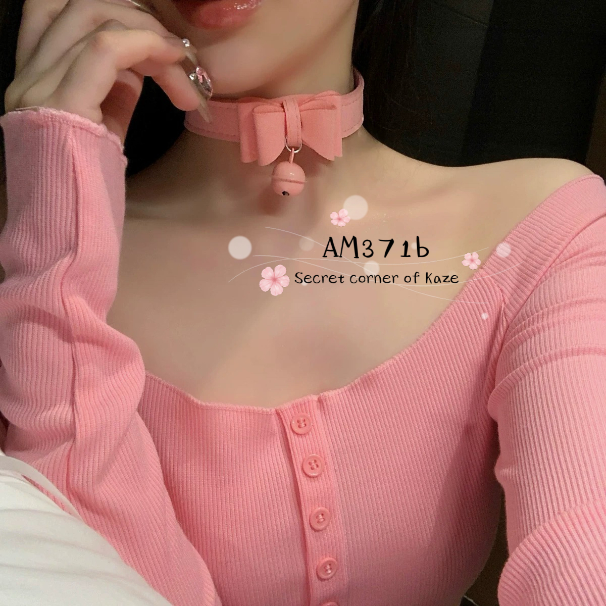Pink ribbon choker AM371b