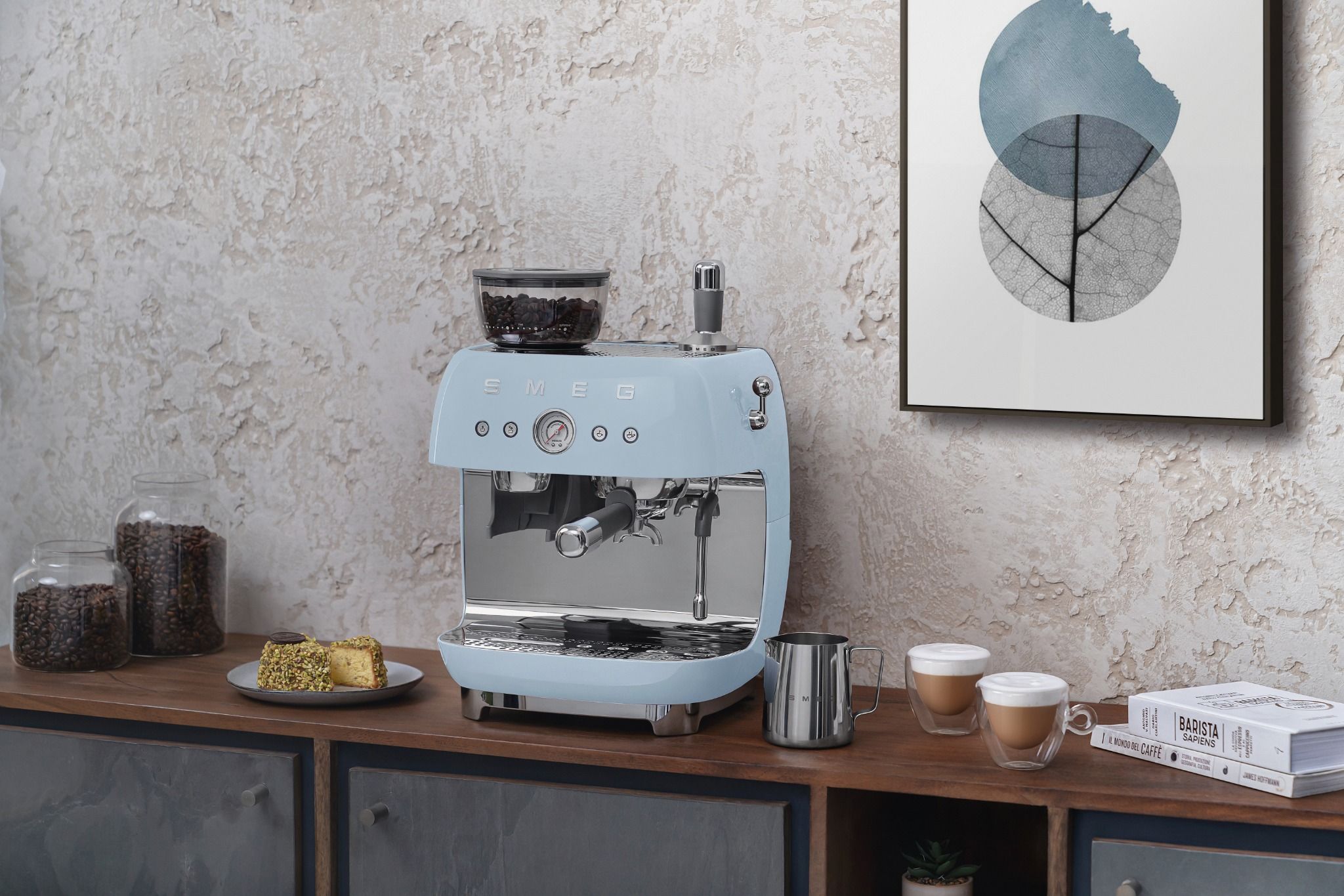 Máy Pha Cafe Espresso SMEG EGF03PBEU màu xanh da trời phong cách thập niên 50's