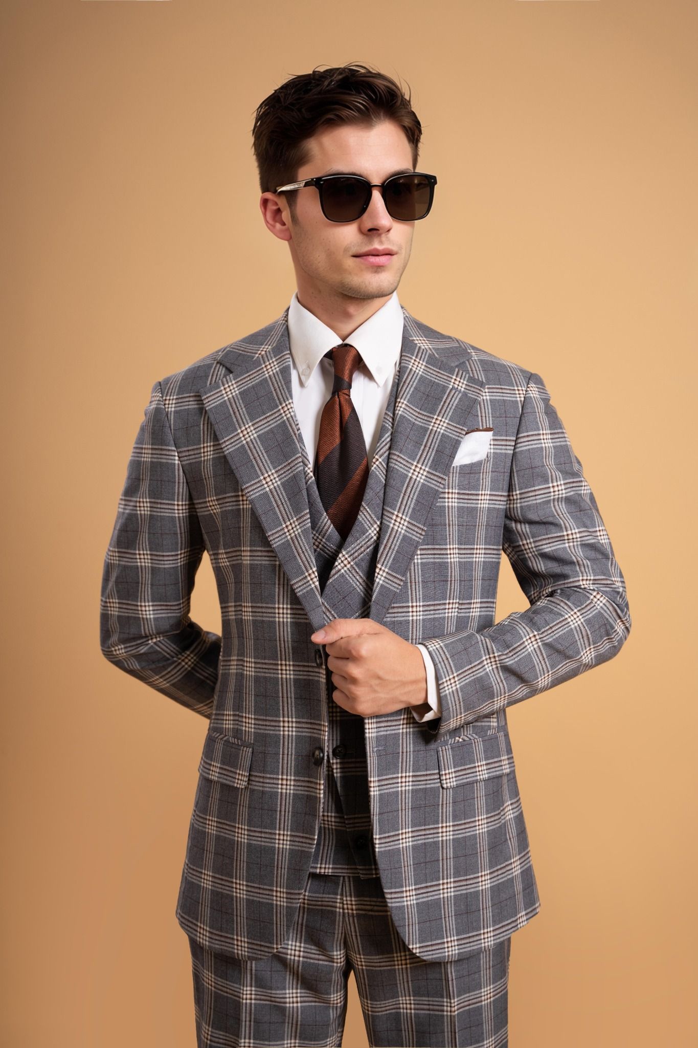Áo vest ghi kẻ nâu trắng - AV373