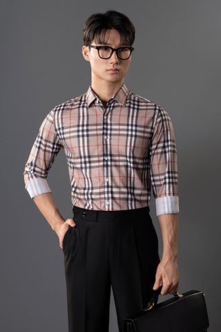 Sơ mi nâu kẻ vuông - SMC168N