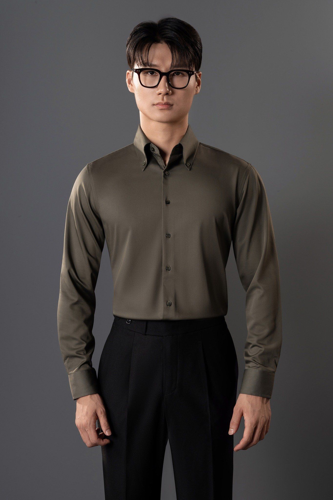 Sơ mi xanh rêu trơn - SMC160XR
