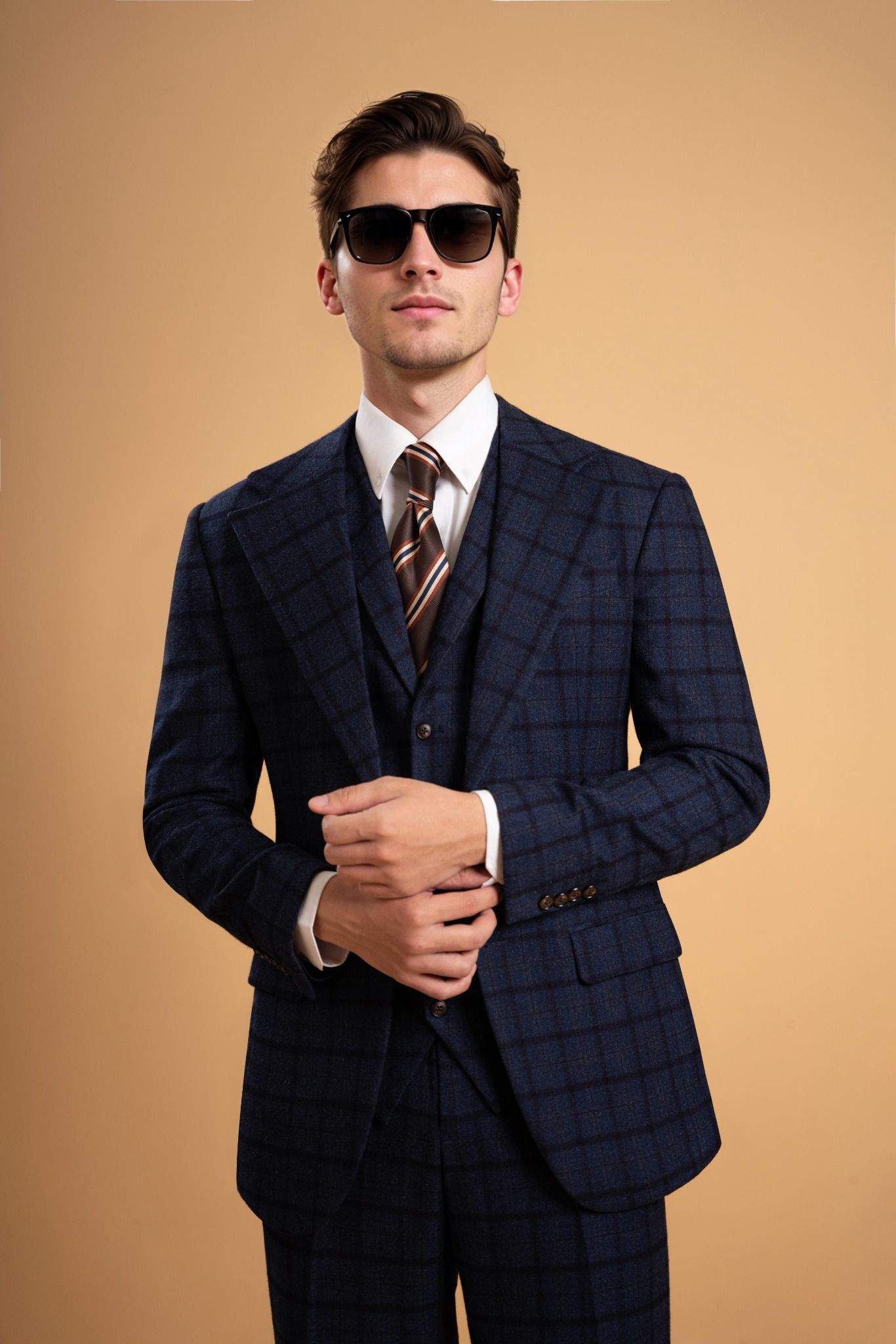 Áo vest xanh kẻ tím vàng - AV358