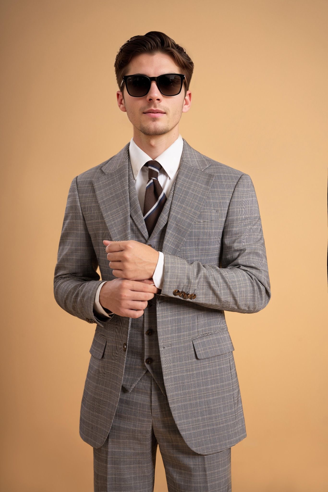 Áo Vest Ghi Kẻ Nâu Đen - AV299
