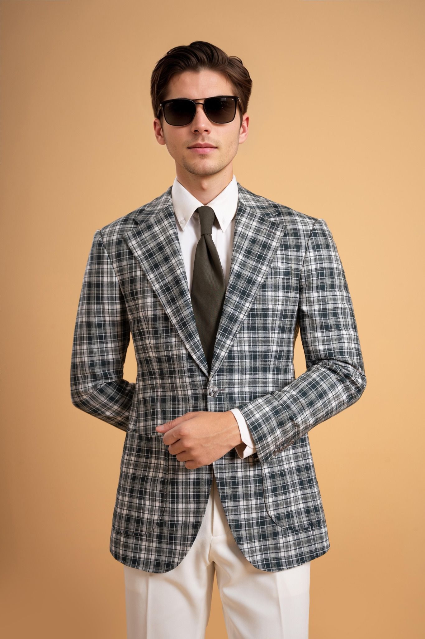 Áo vest kẻ xanh rêu - AV354