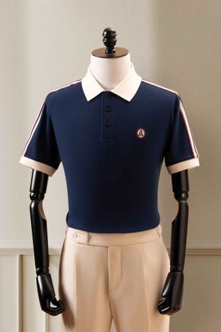 Áo polo ngắn tay màu xanh đáp vai trắng kẻ đỏ Adam Store - AP171X