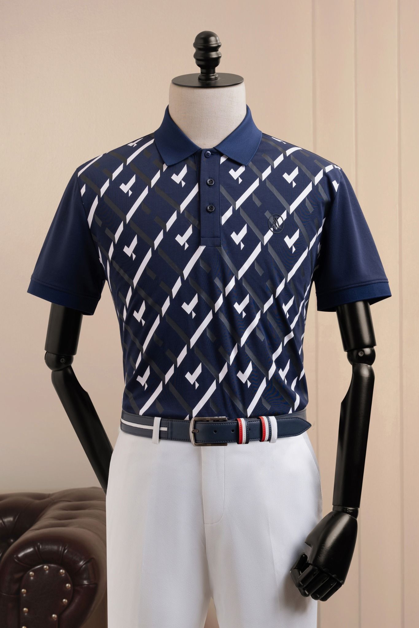 Áo polo ngắn tay xanh sọc đan chéo - AP185
