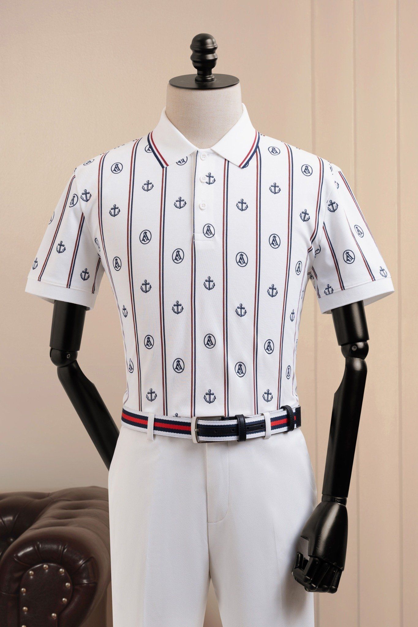 Áo polo ngắn tay trắng sọc họa tiết logo AD - AP187