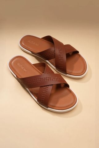 Dép quai chéo nâu đế trắng - DAD007N