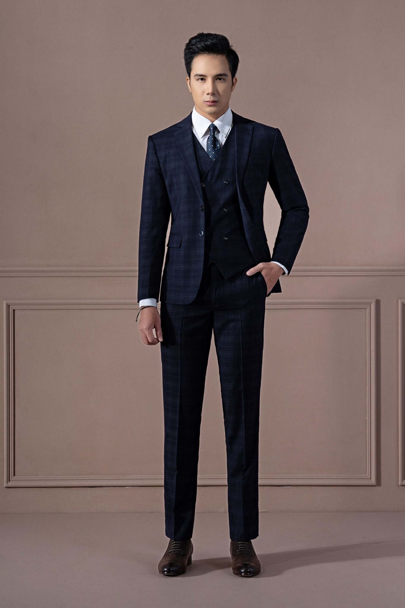 Áo Vest Adam Xanh Tím Than Kẻ Chìm - Av246