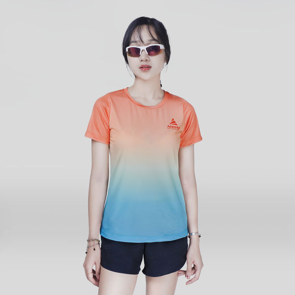  Áo thun thể thao chạy bộ LIGHT TO SHINE NỮ CAM XANH thấm hút siêu nhẹ Across 