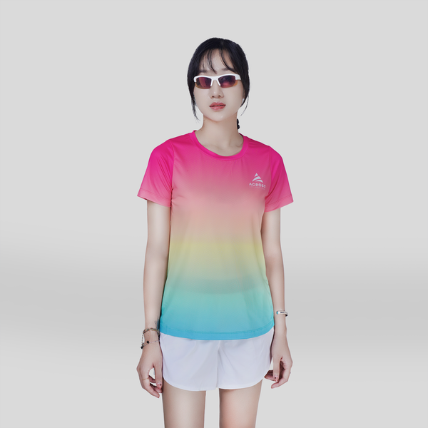  Áo thun thể thao chạy bộ LIGHT TO SHINE NỮ HỒNG XANH thấm hút siêu nhẹ Across 