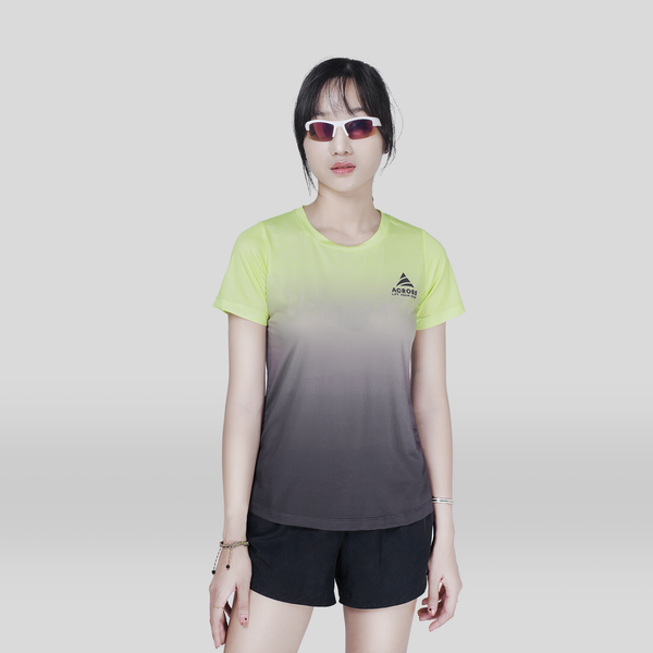  Áo thun thể thao chạy bộ LIGHT TO SHINE NỮ XANH ĐEN thấm hút siêu nhẹ Across 