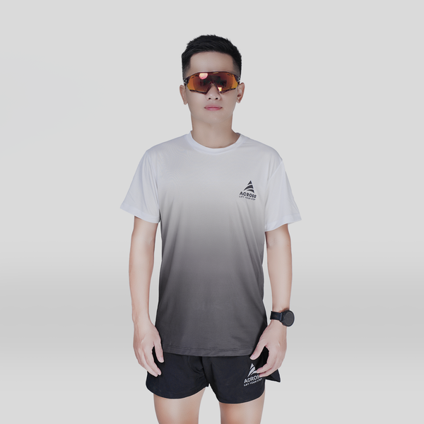  Áo thun thể thao chạy bộ LIGHT TO SHINE ĐEN TRẮNG thấm hút siêu nhẹ Across 