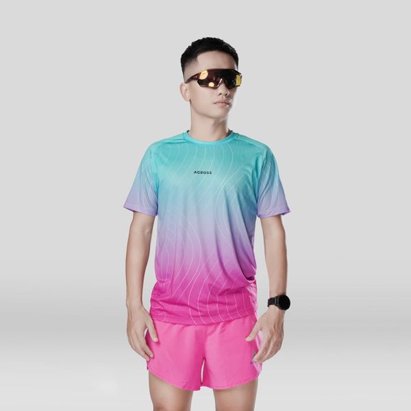  Áo thun thể thao chạy bộ THE SÓNG NAM XANH TÍM thấm hút siêu nhẹ Across 