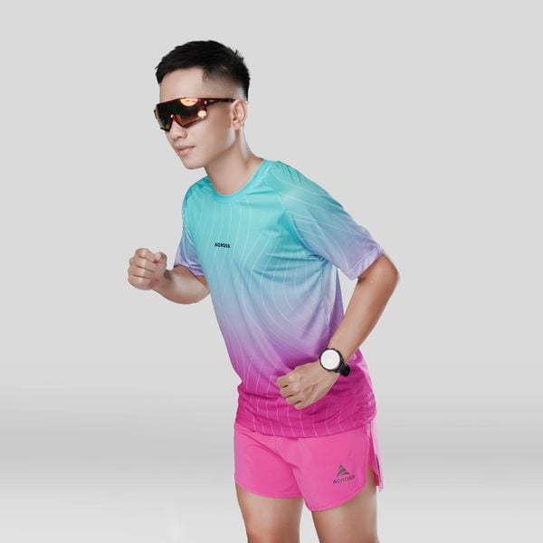  Áo thun thể thao chạy bộ THE SÓNG NAM XANH TÍM thấm hút siêu nhẹ Across 