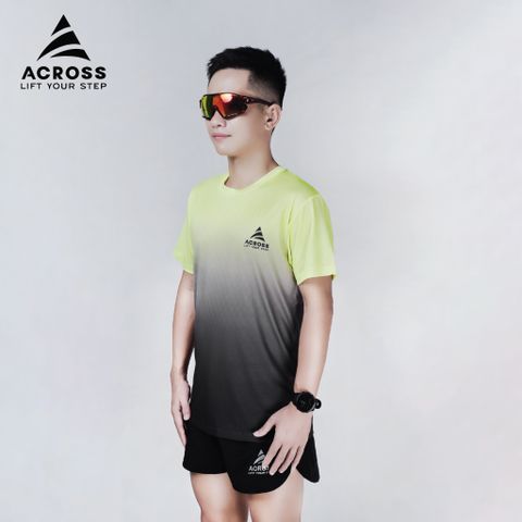  Áo thun thể thao chạy bộ LIGHT TO SHINE NAM XANH ĐEN thấm hút siêu nhẹ Across 