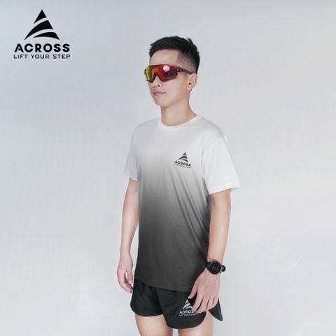  Áo thun thể thao chạy bộ LIGHT TO SHINE ĐEN TRẮNG thấm hút siêu nhẹ Across 