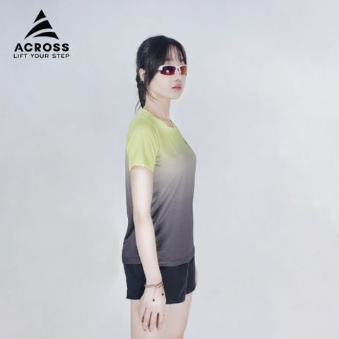  Áo thun thể thao chạy bộ LIGHT TO SHINE NỮ XANH ĐEN thấm hút siêu nhẹ Across 