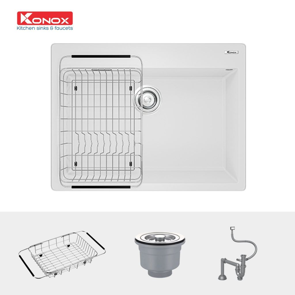 Chậu rửa bát Granite Sink Ruvita 680 – White Silver